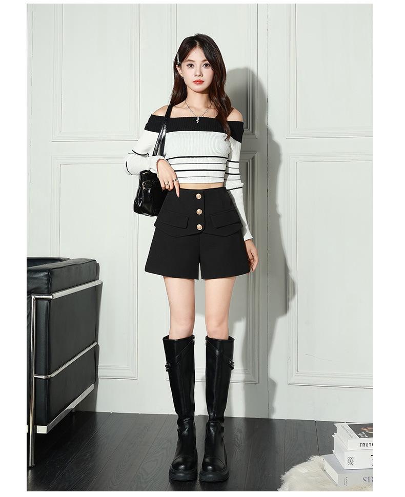 2025 Korean Style: Women's Slimming High Waist A-line Skirt Pants, Bootcut Wide Leg Casual Shorts, for Spring and Autumn