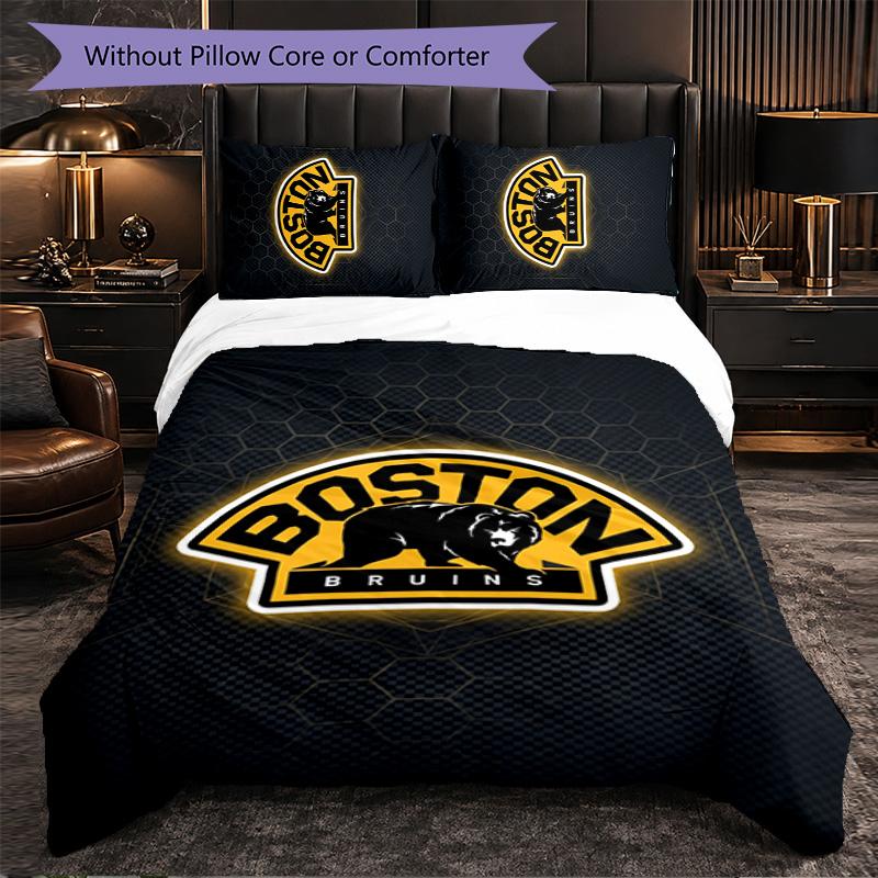 Set Biancheria da Letto Boston Bruins in Microfibra 3 Pezzi Copripiumino Decorativo per Camera da Letto Uso Domestico