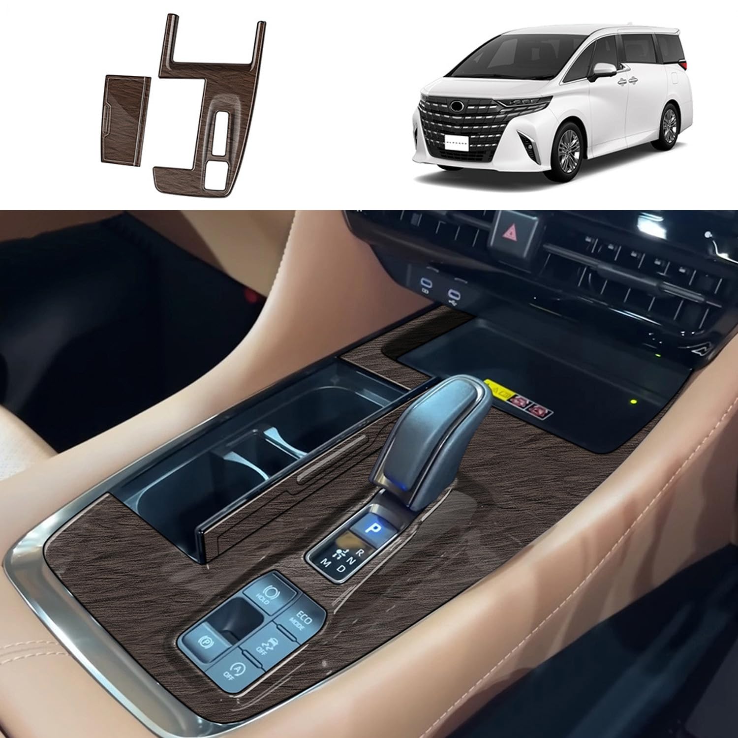 

YOFAMO Toyota New 40 Series Interior Gear Shift Lever Cover Multimedia Button Designed Exclusively for Toyota Set Alphard/Vellfire Garnish, Cover,