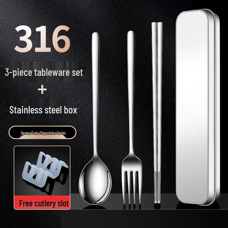 Abay 316 Edelstahl Tragbares Essstäbchen & Löffel Set
