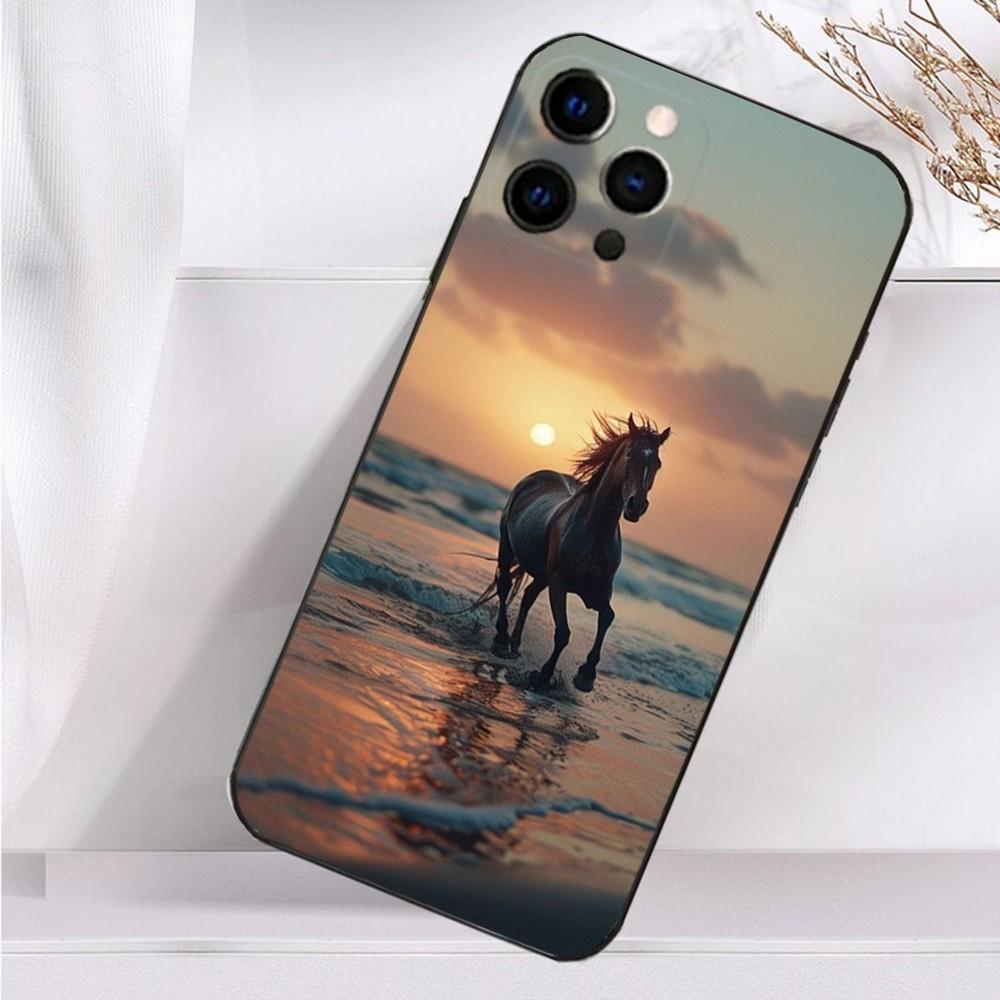 Art G-Galloping Horse Phone Case For iPhone 16,15,14,13,12,11 Plus,Pro Max,XS,X,XR,SE,Mini,8,7 Soft Silicone Black Cover