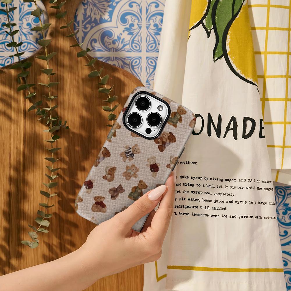 Teddy Bear Patchwork Phone Case for IPhone 17AIR 16E 16 15 14 13 12 11 17 Pro Max Plus Double-layer Back Cover