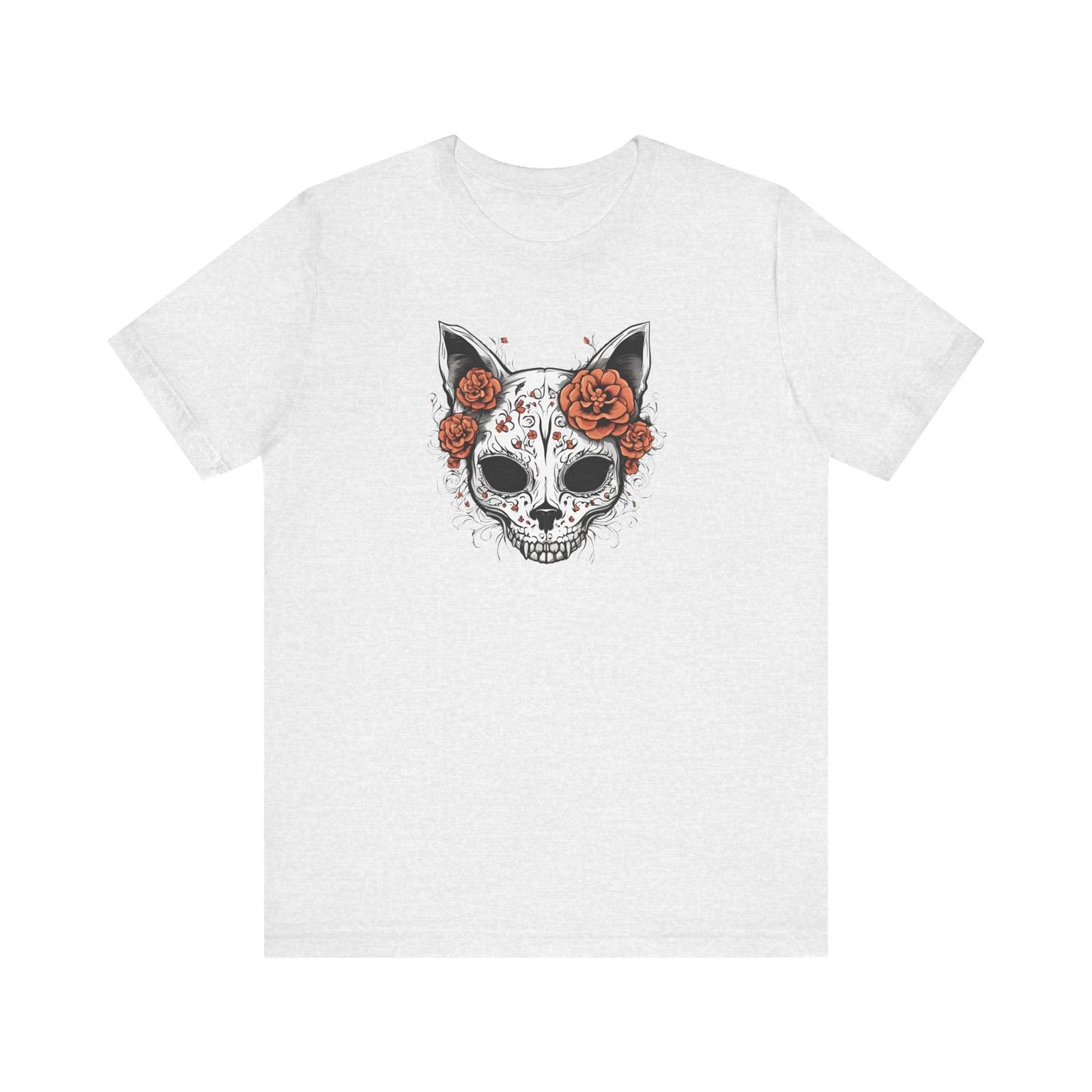 Cat Skull and Flowers Graphic Tee, Unisex T-Shirt, Animal Lover Gift, Floral S разноцветный