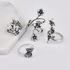 4 Pcs Women Decor Gifts Popular Retro Personalized Engraving Rose Flower A Minimalist Model Leaf Ring Hollow Flower Vine