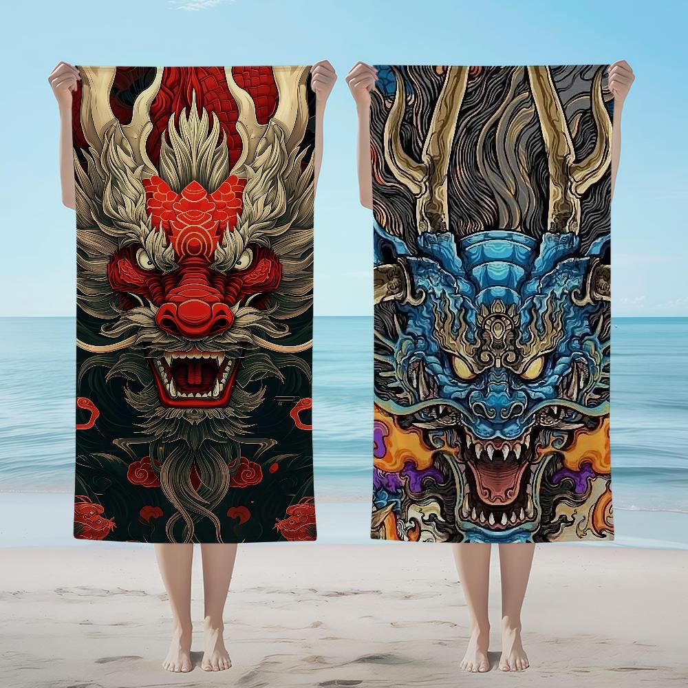 Towel Textile Bathrobe Beach Quick-Drying Lightweight Portable Cool Camping Cartoon Dragon Swim Pool Travel