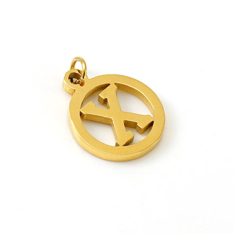 Englischer Buchstabe DIY Anhänger, modischer Edelstahl runder Doppelkreis hohler Buchstaben Halskettenanhänger