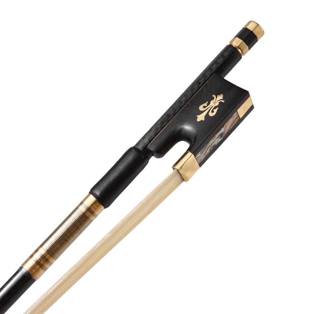 4 4 Violin Fiddle Bow Carbon Fiber Round Stick Ebony Frog Horsetail Hair Well Balanced