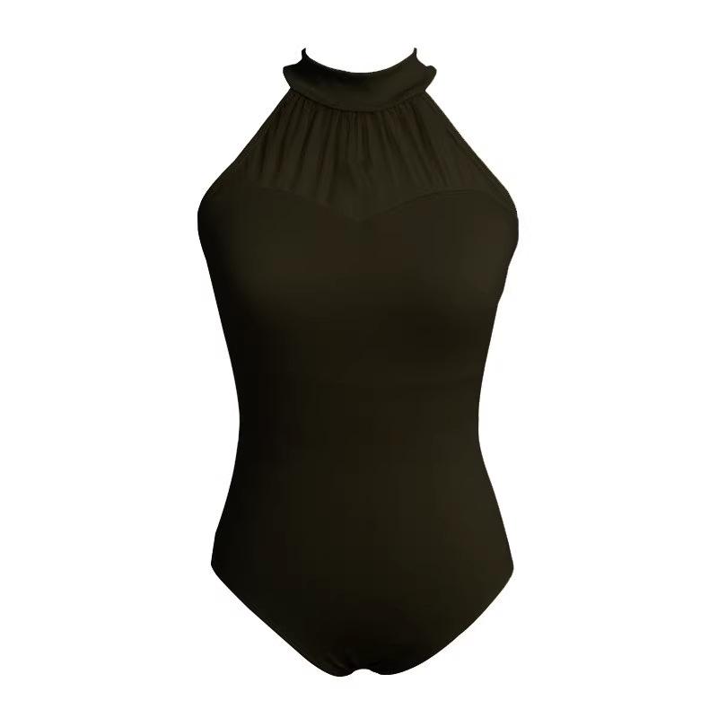 Adult Women's Sleeveless Halterneck Ballet Dance Leotard with Mesh Splice