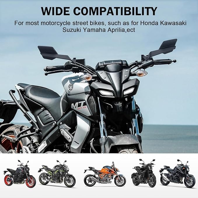 Aluminum Alloy Motorcycle Rear View Mirror Adjustable Reversible Stealth Winglets Mirror Foldable Mirror Large Field of View