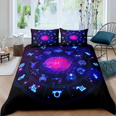 Zwillinge Bettbezug Set Einzelbettgröße Sternbild Bettbezug Set, Weltraum Universum Planet Druck Bettwäscheset für Kinder Jugendliche