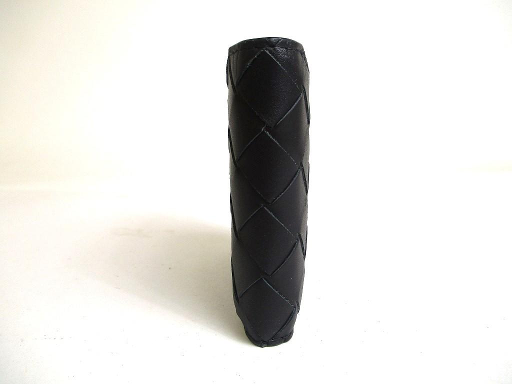 Authentic BOTTEGA VENETA Intrecciato Black Blue Leather Bifold Wallet Compact Wallet #a425  Refurbished