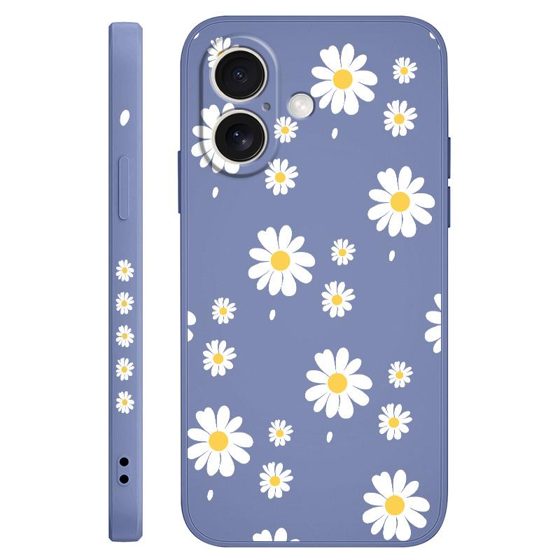 

Daisy Petals Phone Case For iPhone 16 16e 15 14 13 12 11 X XR XS Plus Pro Max Mini Silicone Cover iPhone 16 светло-синий