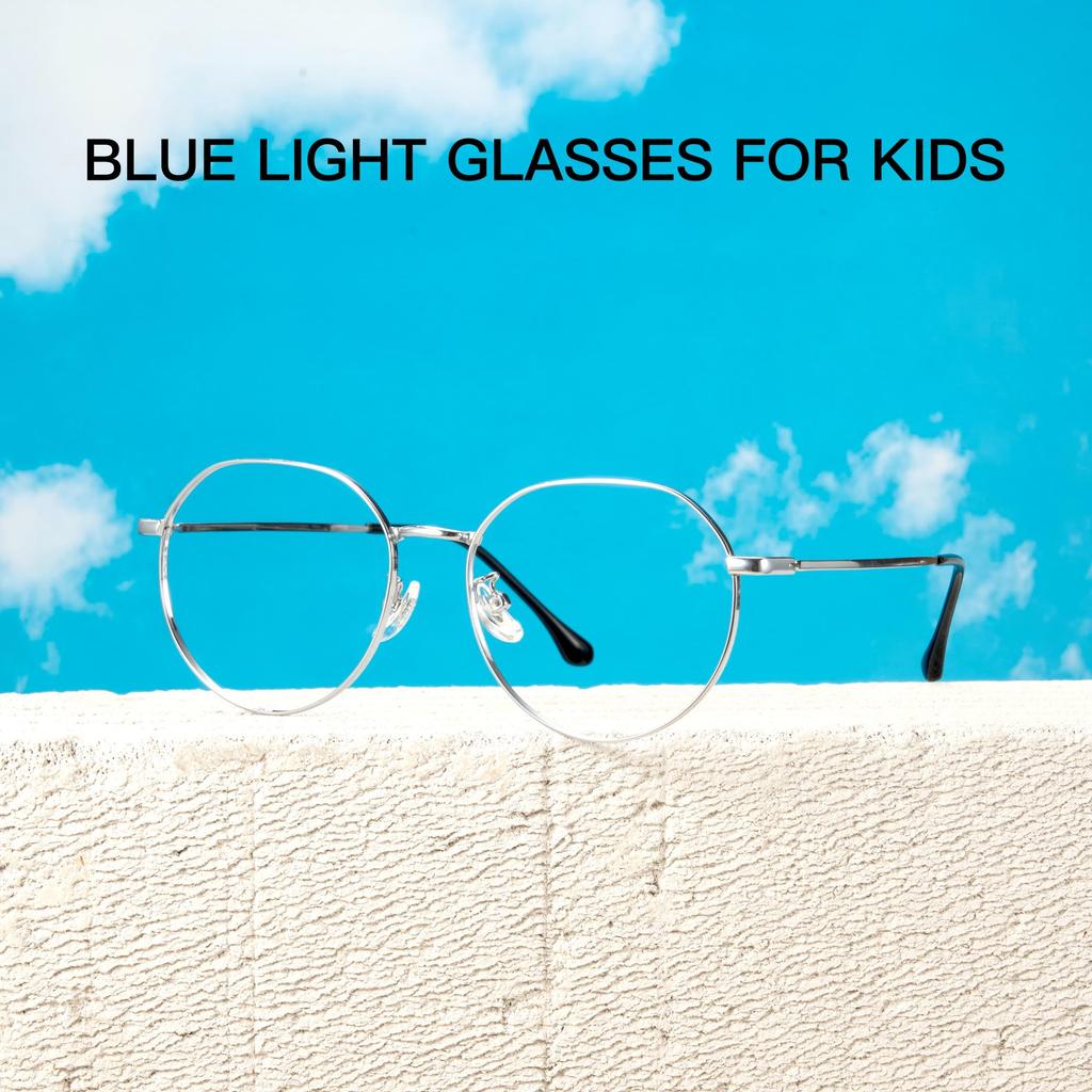 Cyxus Blue Light Blocking Glasses for Kids, Anti-Reflective, UV Protection, Lightweight Design, Cute for Boys and Girls, 6023 (Silver)