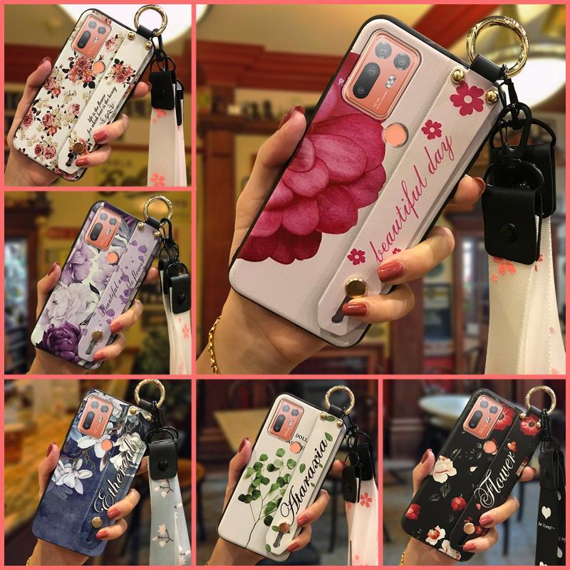 Durable Wristband Phone Case For HTC Desire 20 Plus/D20+ Lanyard Back Cover Shockproof Flower Soft case Fashion Design