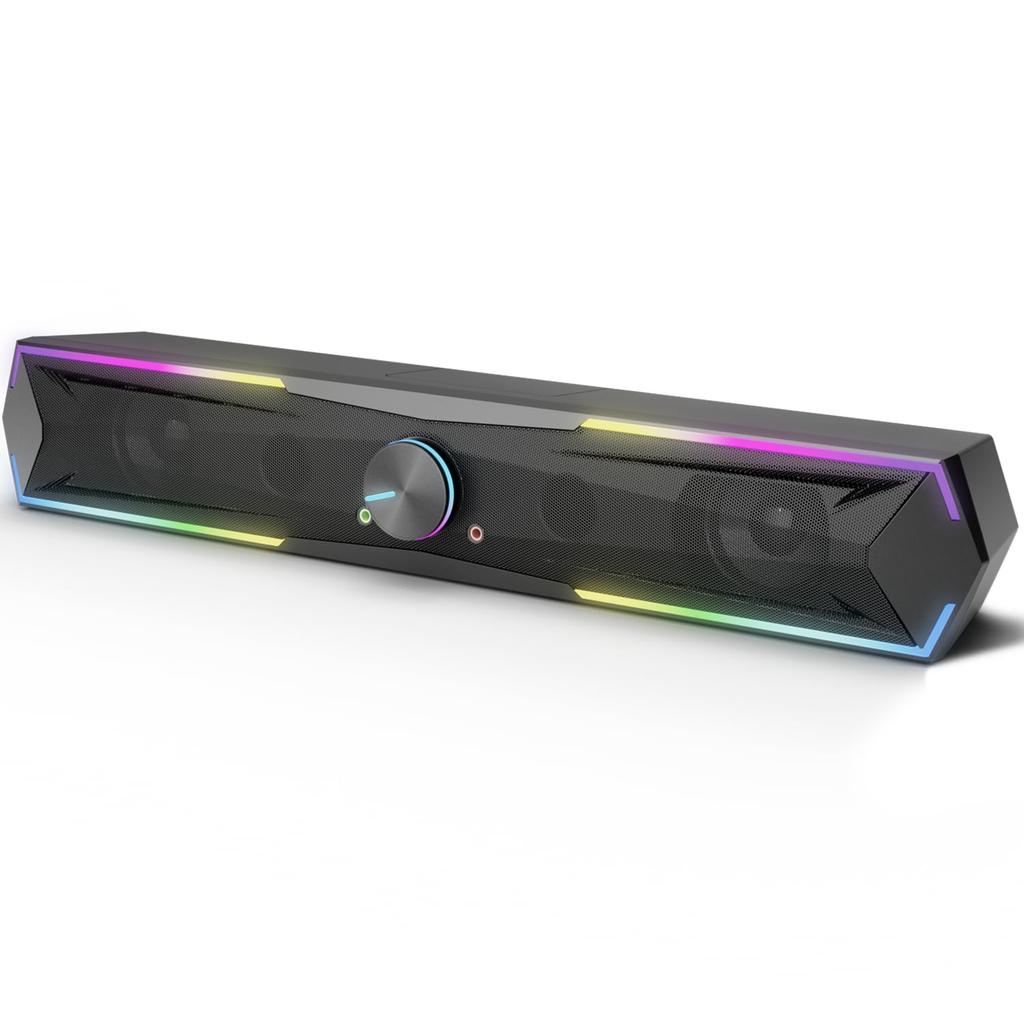 Kstime [Bluetooth 5.4 & USB Direct] PC Speaker Soundbar, 10W RGB Gaming Speaker, Six Speaker Units, Dual Symmetrical Inverter Tube, Stereo, Loud