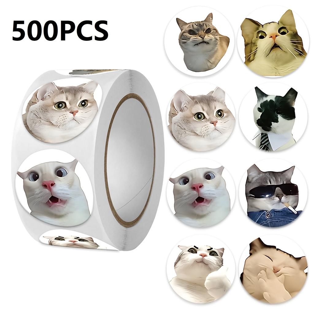 100-500PCS Funny Stickers Cat Cartoon Roll Stickers Animal Packaging Stickers Photocard decor Pack Lables