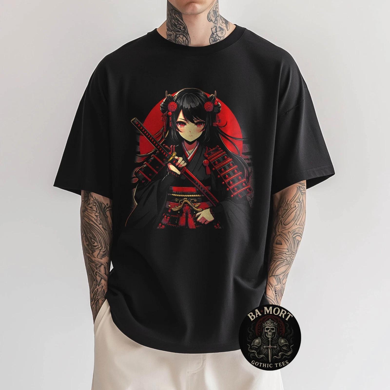 Japanese Gothic Anime Samurai Girls Japanese Art Women Girl T-Shirt XXL