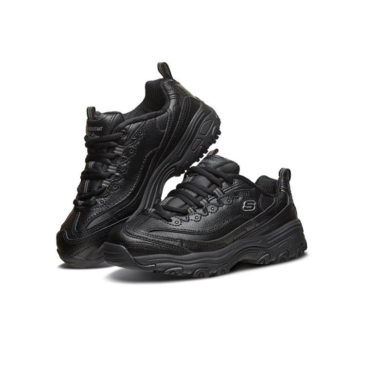 Skechers DLites SR Mesh Synthetic Leather Retro Breathable Height Increasing Low Top Dad Shoes Women sneaker Black 76605-BLK