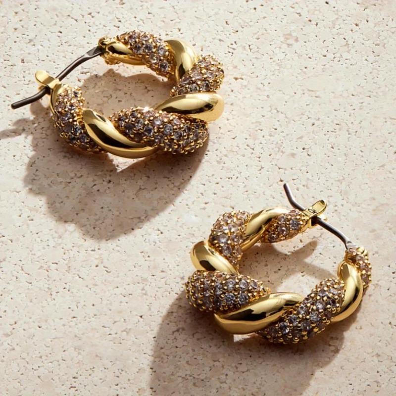 Exquisite Sparking Twisted Shaped Inlaid Synthetic Zircon Hoop Earrings for Women Elegant Classic Banquet Festival Jewelry Gifts