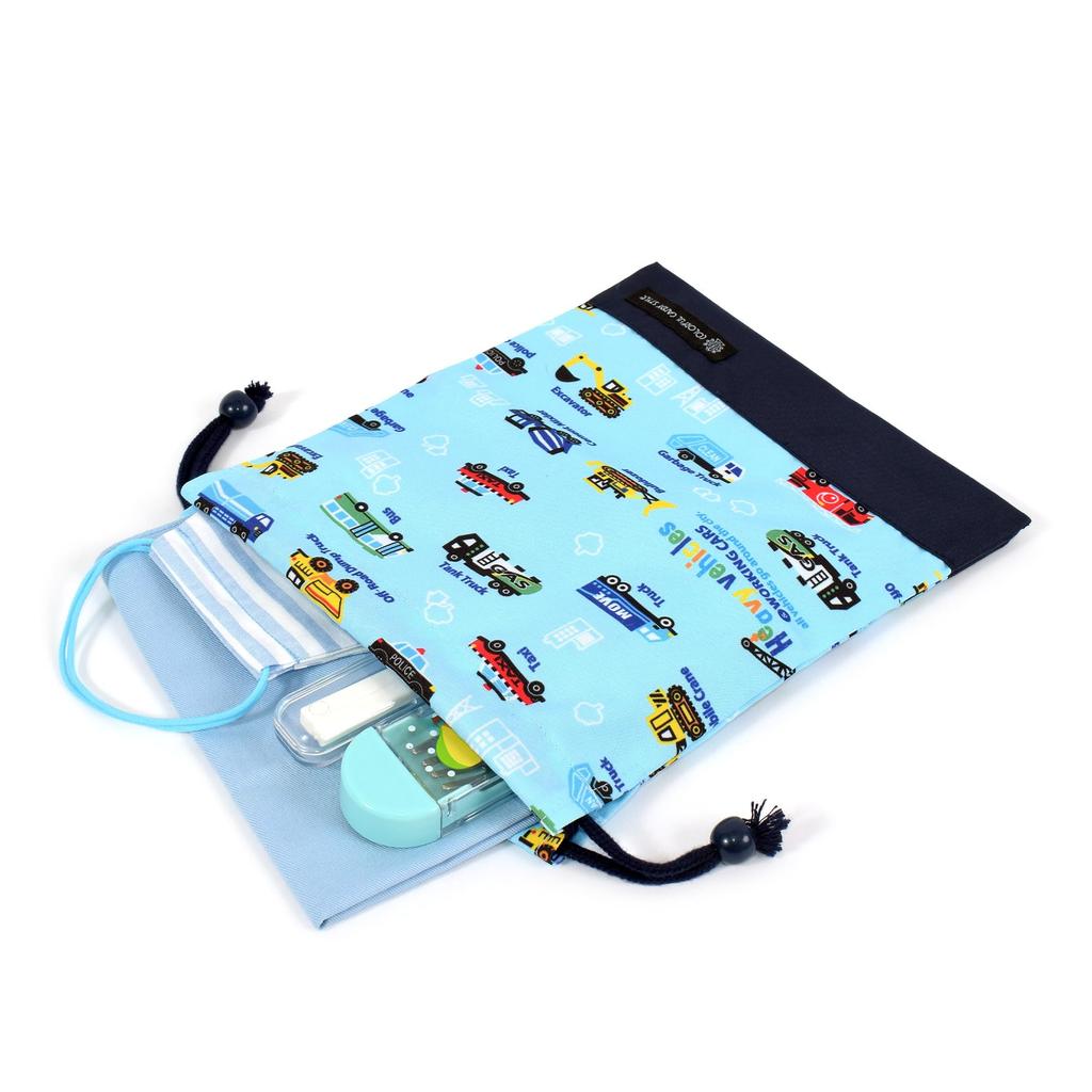 COLORFUL CANDY STYLE Drawstring Bag Medium Gussetless Lunch Bag Name Water Repellent No Iron Full Throttle Working Vehicle Set of 2 Boys Cool Kids