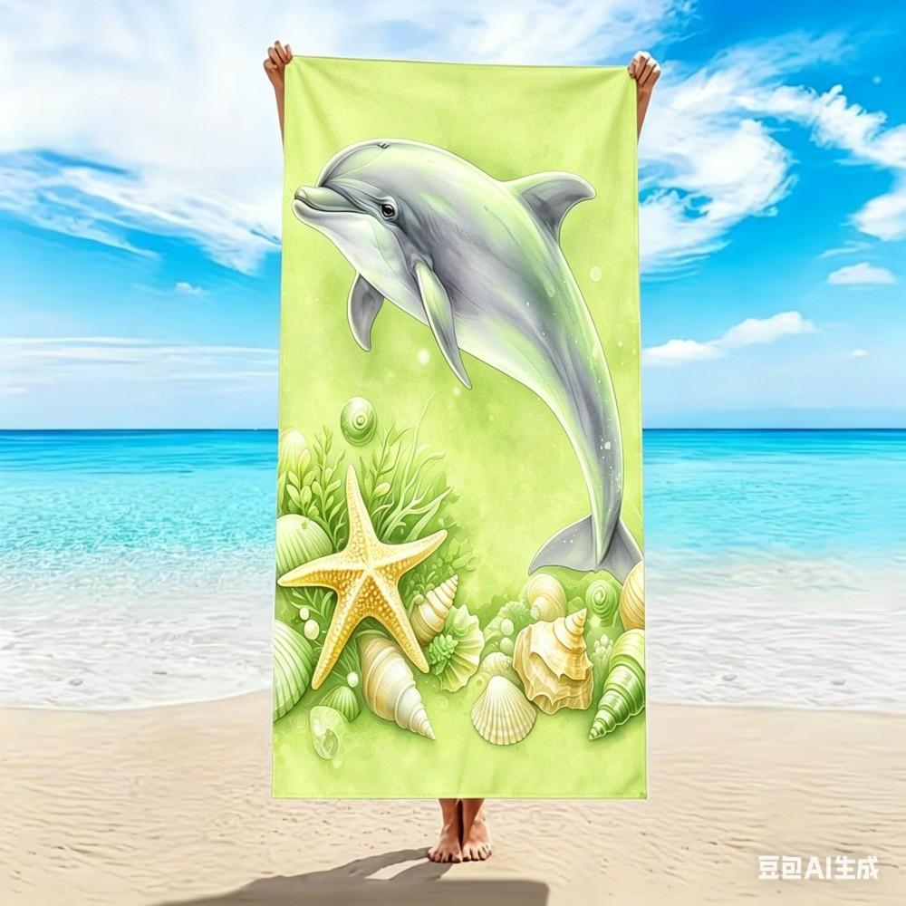 Sea Animal Dolphin Starfish Beach Towel Large Soft Absorbent Shower Towel Summer Ocean Theme Sunbathe Blanket Picnic Mat