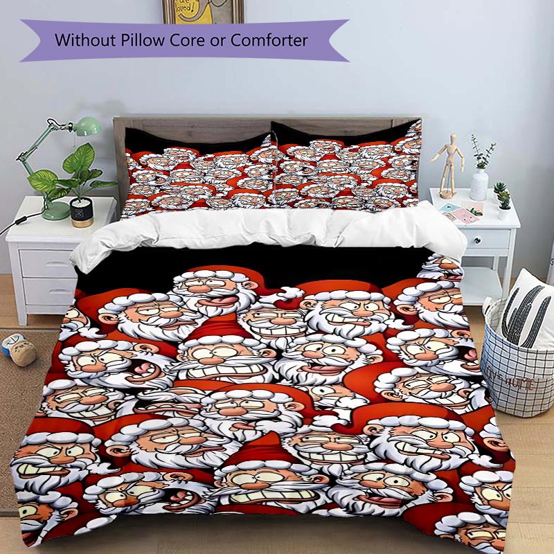 3pcs Christmas Santa Claus Bedding Set, Includes One Quilt Cover and Two Pillowcases (No Core), Festive Gift for Bedroom Decor