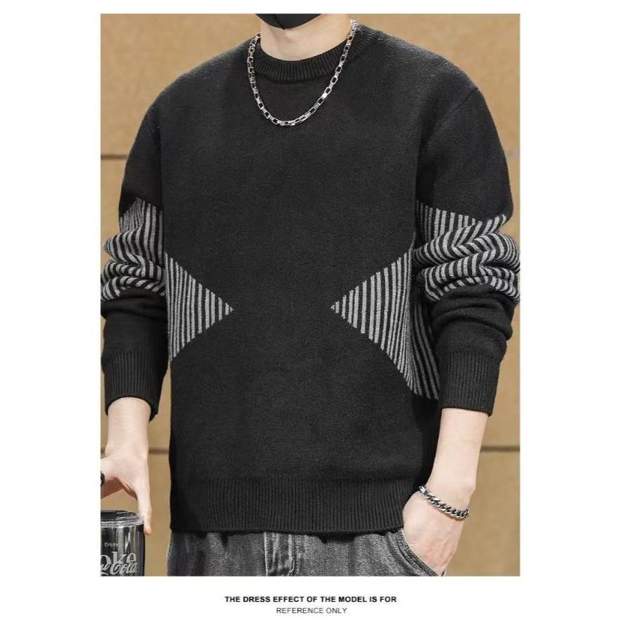 Мужской ретро вязаный свитер с пэчворком и цветовыми блоками - Повседневный свободный зимний топ M