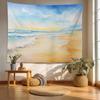 Navy Blue Watercolor Mountains Tapestry, Sky Wall Art Hanging Decoration Polyester Fiber White Ruffled Around For Dorm Room