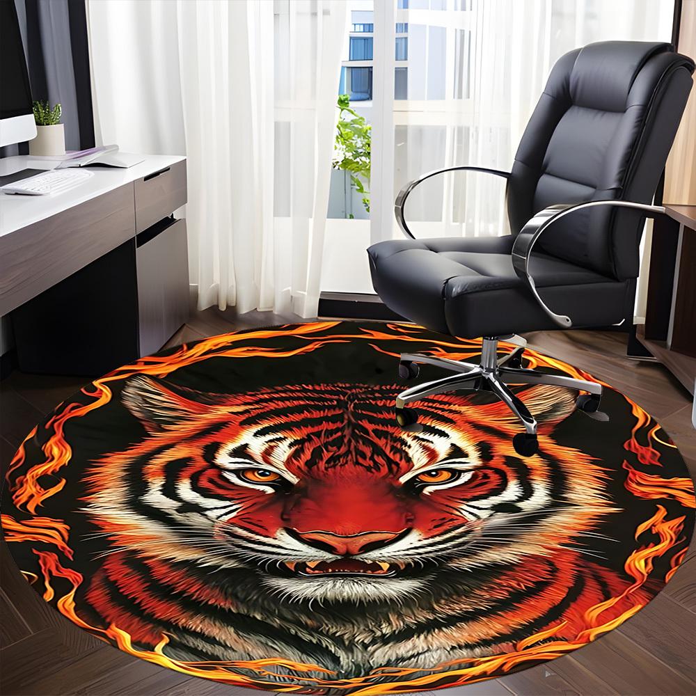 1pc Tiger Flame Print Chair Carpet for Office Non-Slip, Machine Washable Rug for Office - Holiday DecorMachine Made yy251029124