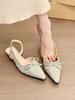 Spring mint! Temperament pointed head splicing bow flat-soled single shoes women's spring bag head empty sandals