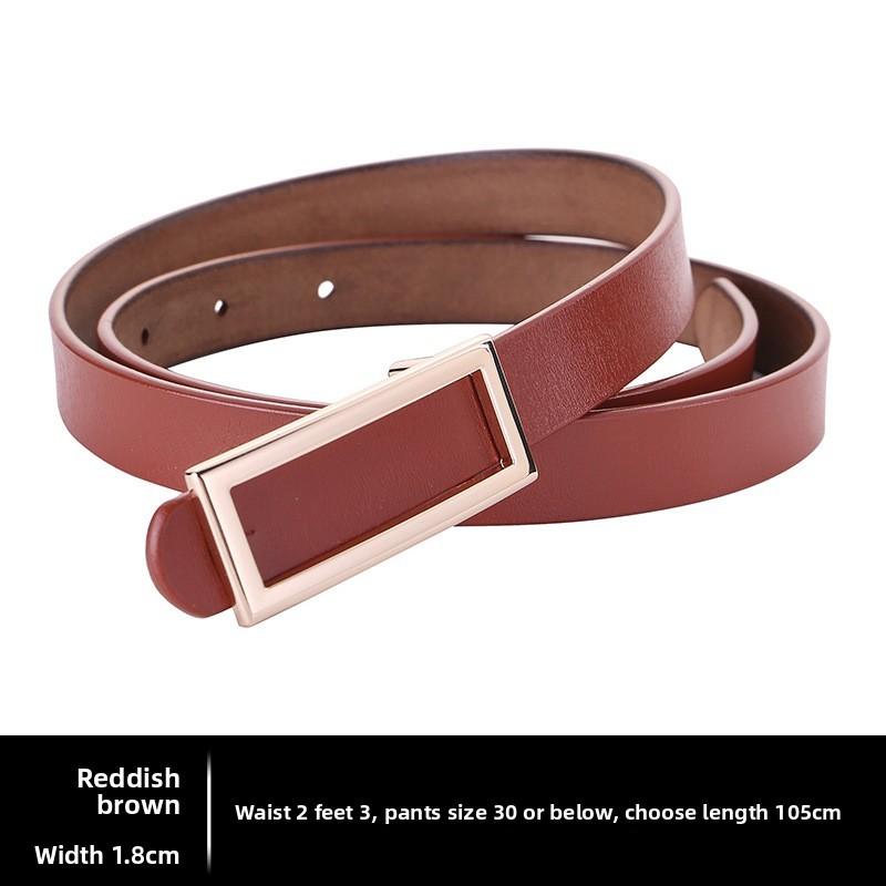 Leather Women Belt With Simple Smooth Buckle For Casual Pants And Office Wear