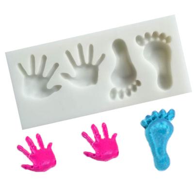 4Holes Baby Hand Foot Silicone Molds Chocolate Candy Clay Fondant Cake Baking Decorating Tools
