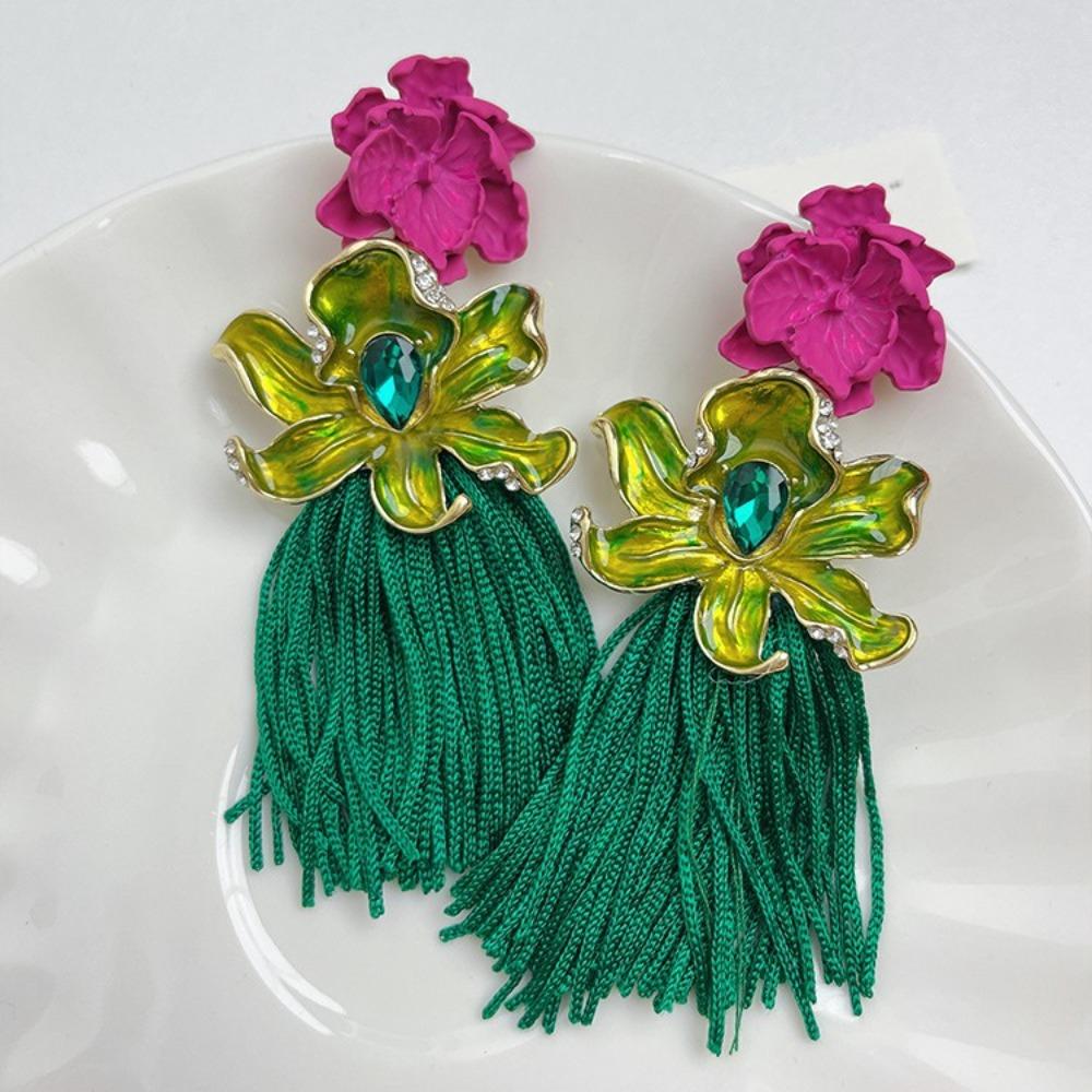 Strass-Blumen-Hängeohrringe Quaste Süße Ohrringe Trendige Bohemian-Ohrringe Damen Weiblich