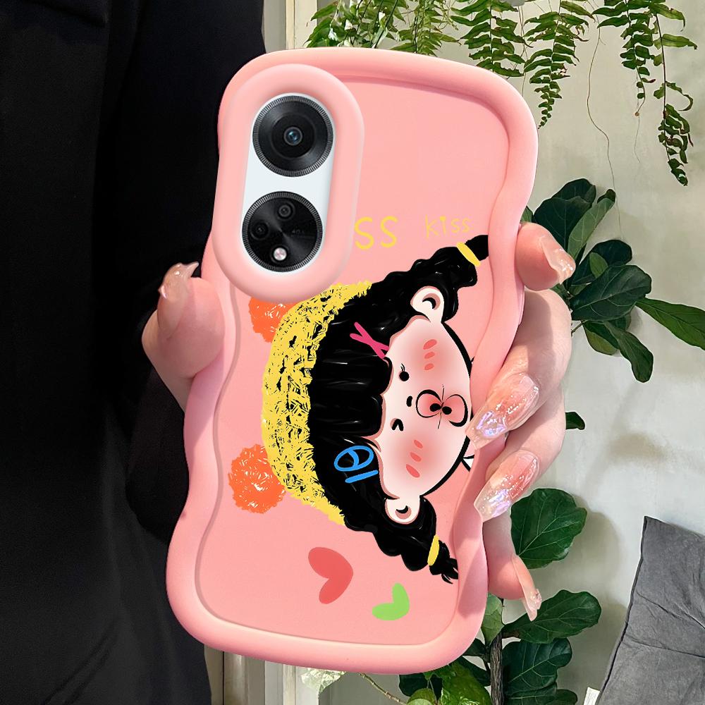 

Окрашенный узор Big Wave Edge Мягкий силиконовый материал Macaron чехол для телефона противоударный защитный резиновый чехол для OPPO Reno Realme Realme C67 5G розовый