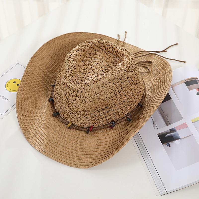 Cowboy Straw Hat With Wide Brim For Summer Outdoor Sunshade And Casual Wear