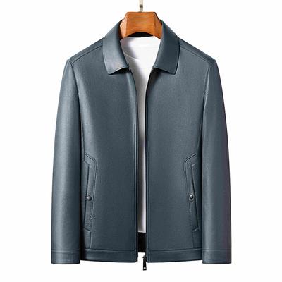 Middle-aged Men's Leather Jacket Autumn and Winter New Business Casual Simple Lapel Short Soft Leather Jacket Men's Clothing