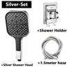 Large Panel Shower Head 7 Adjustable Modes High Pressure Boost One Click Shut Off with 1.5M Hose and Wall Bracket Set