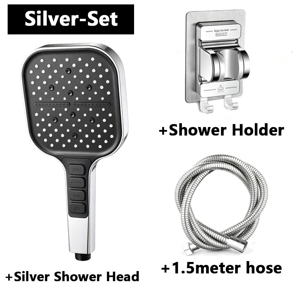 Large Panel Shower Head 7 Adjustable Modes High Pressure Boost One Click Shut Off with 1.5M Hose and Wall Bracket Set