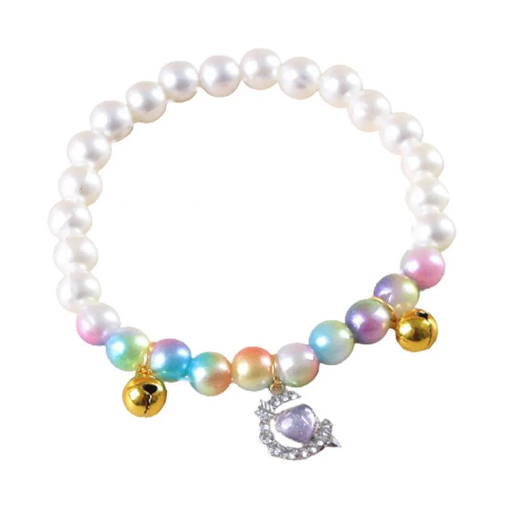 Elastic Rope Pet Pearl Collar Princess Style With Crystal Pendant Cat Necklace Pet Jewelry Cat Accessories Cat Neck Chain Puppy