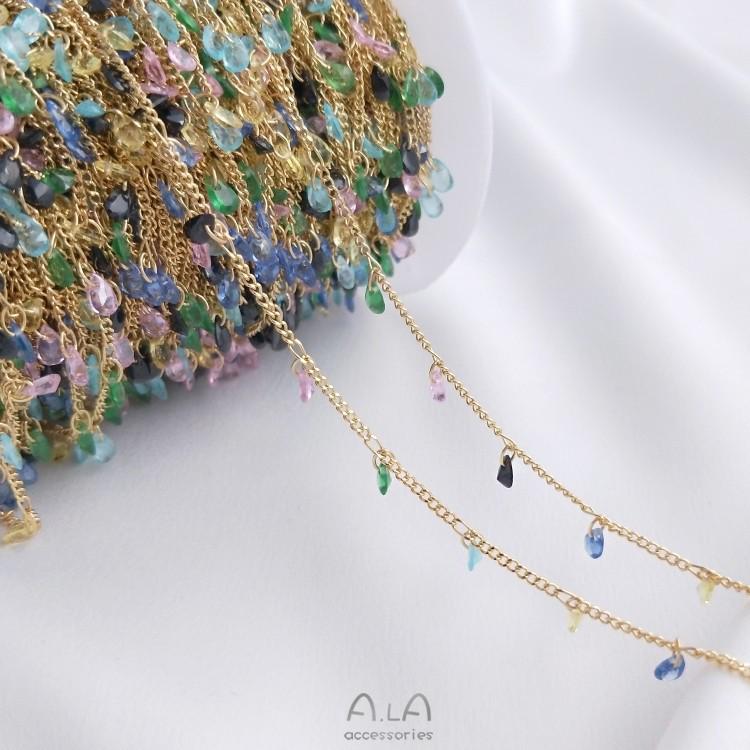 

Цепочка из золота 14 карат с цирконом в форме капли для изготовления браслетов и ожерелий своими руками