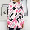 Women Plus Size Round Neck Long Sleeve Geometric Printed Loose Longline T Shirt With Pockets