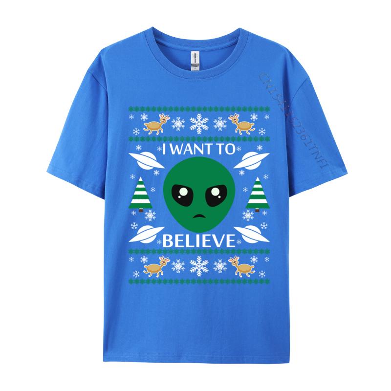 I Want To Believe Alien Christmas Shirt 2024 Men T Shirts Casual Crazy Tees Cotton Fabric Design Tees Crew Neck Drop Shipping