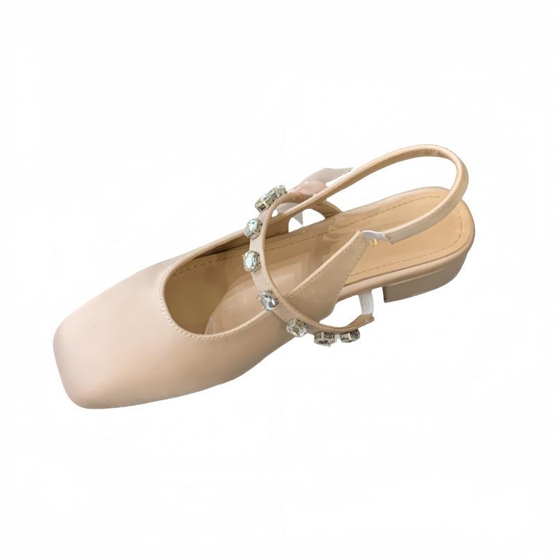 2025 new retro Mary Jane single shoes back strap summer square head medium heel French bag head sandals women's spring and autumn