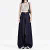 High-waisted wide-leg jeans for women's autumn and winter, trendy and versatile new dark blue loose fleece floor pants