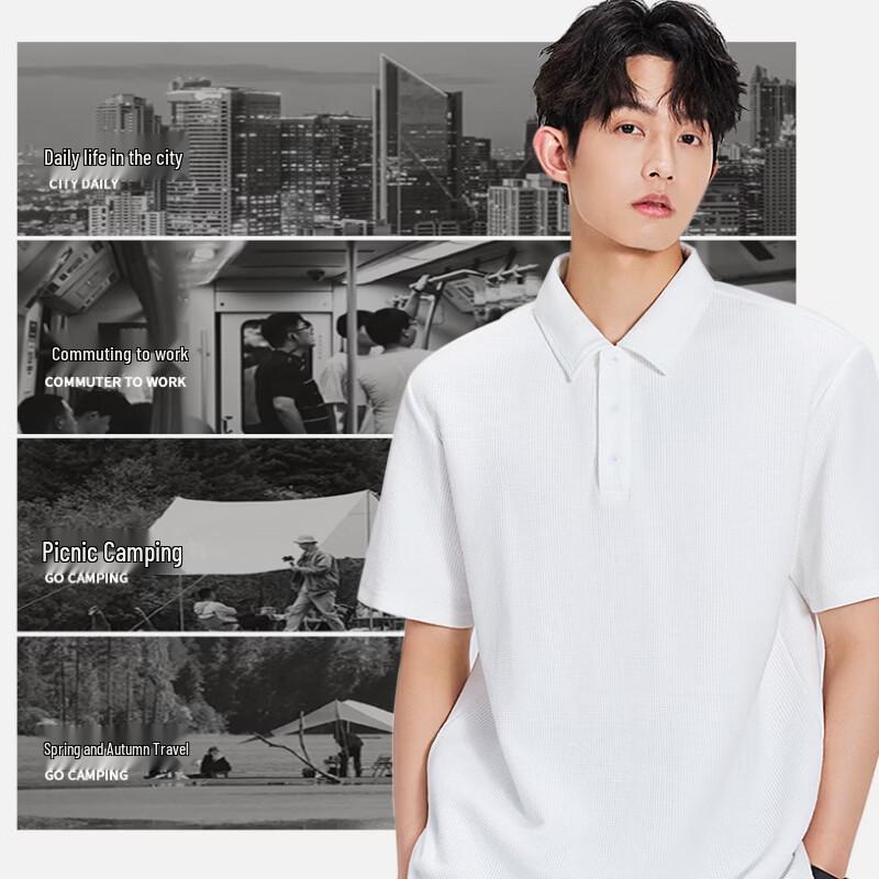 MINISO Men's Waffle Knit Short Sleeve Polo Shirt