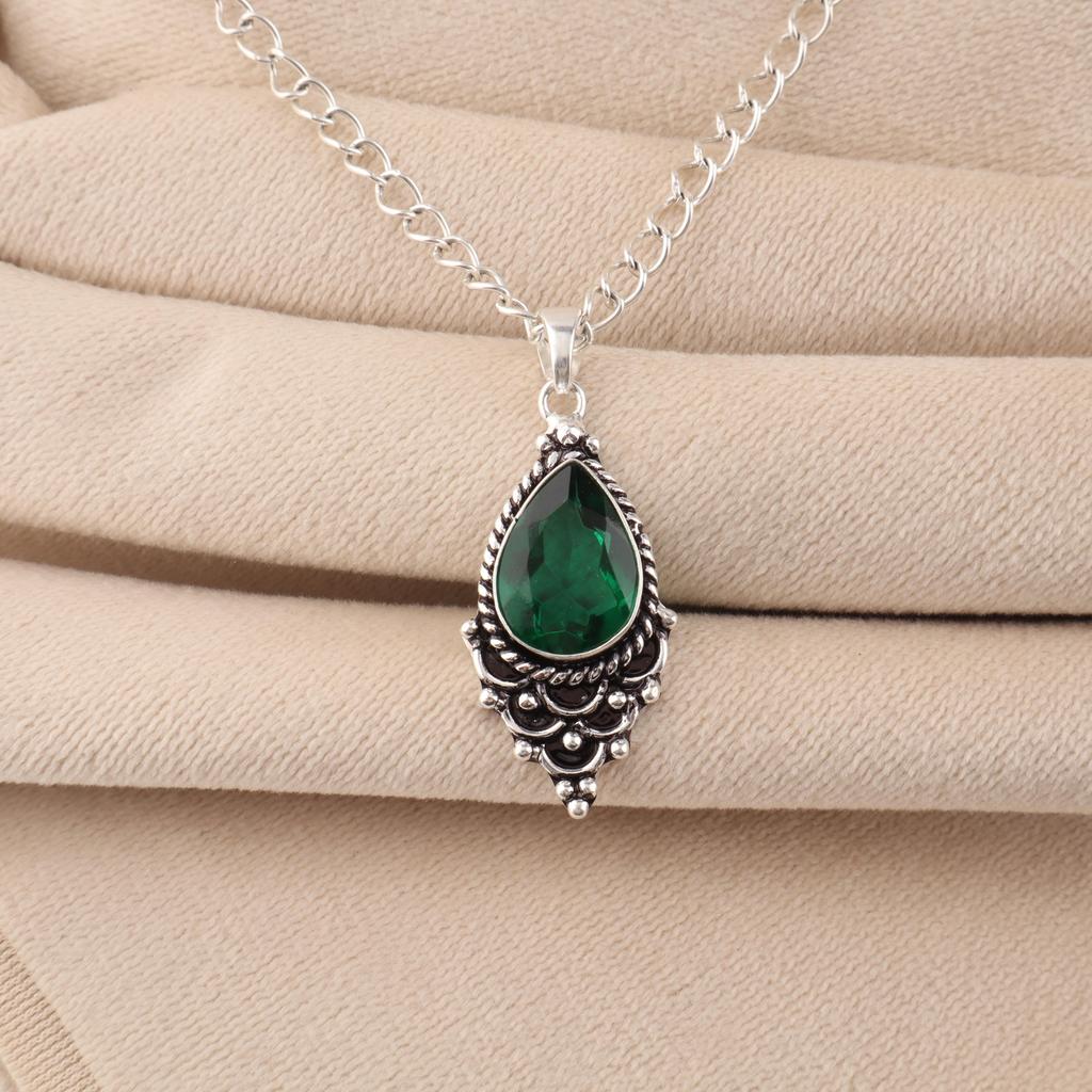 Chrome Diopside Gemstone 925 Sterling Silver Statement Pendant 1.5" For Wedding Gift PP-70-4