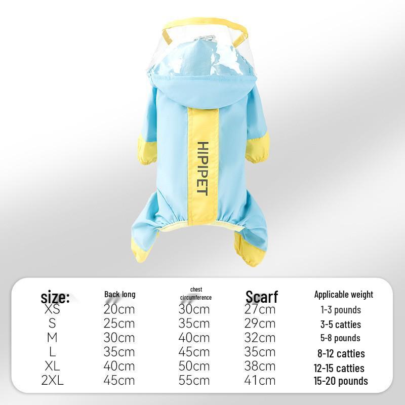 Four-Legged Dinosaur Dog Raincoat with 3D Tail – Waterproof for Medium & Large Breeds