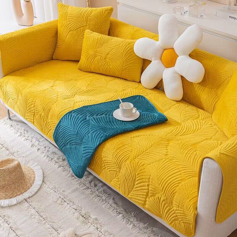 Nederlandsk fløyel ensfarget sofahåndkle sklisikkert vaskbart trekk jacquard plantainbladstil sofamøbel puteovertrekk