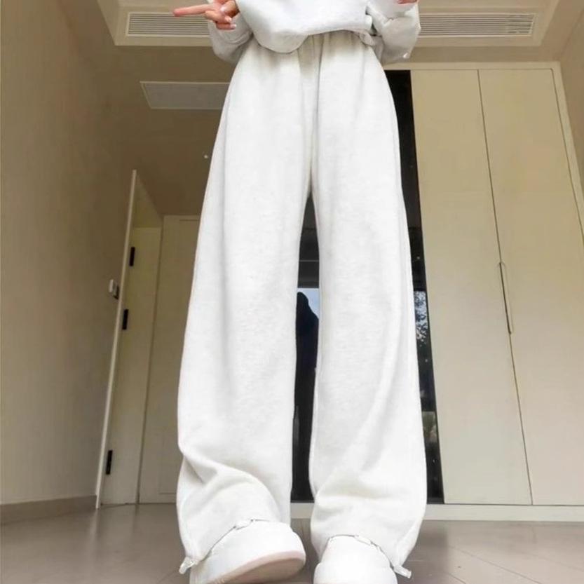 2024 Women's Petite White-Grey Wide Leg Sweatpants: Autumn Loose-Fit Casual Joggers