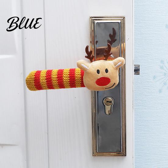 Soft Plush Door Handle Sleeves Knitted Christmas Doorknob Covers Santa Reindeer Decor Anti‑Slip Protector Sleeves Winter Anti Collision